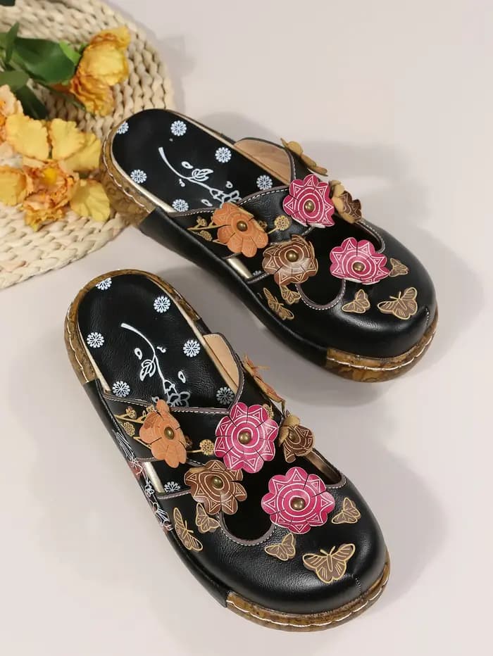 Baotou-Pantoufles rétro en fleurs de prunier pour femmes