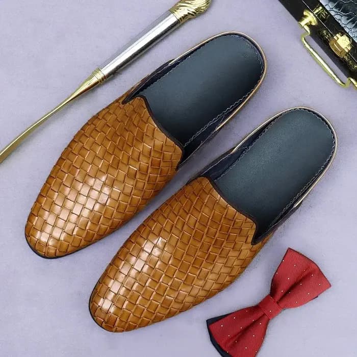 Pantoufles de luxe en cuir véritable pour hommes