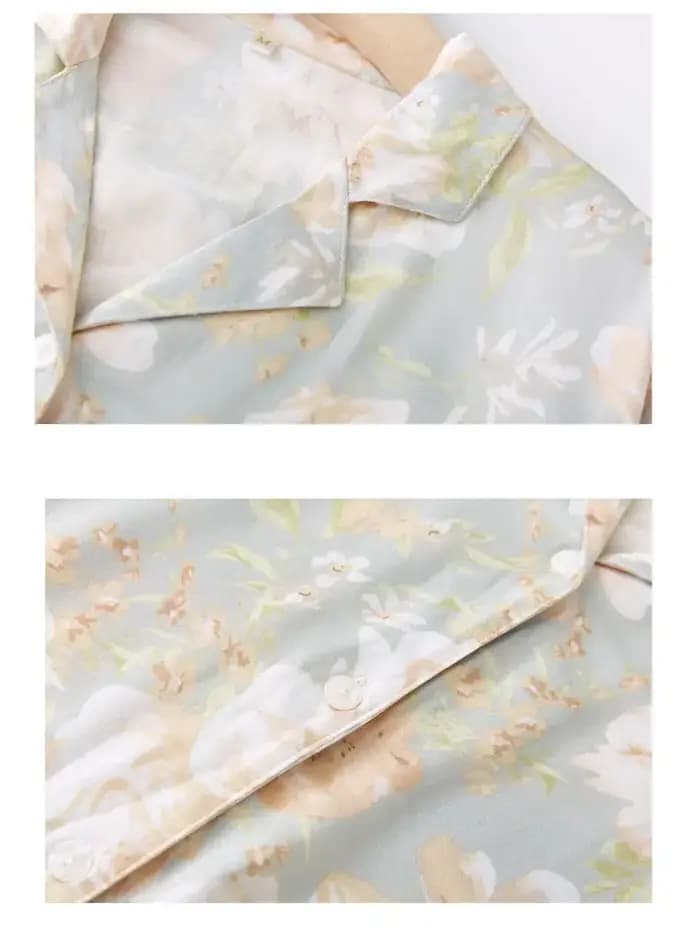 Ensembles de pyjamas à manches longues College de fleurs vertes en viscose fraîche pour femmes, vêtements de nuit pour la maison, pyjama d'automne