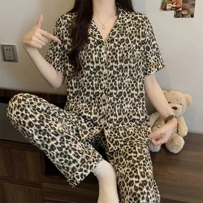 Pyjama doux à nœuds de style français pour femme : ensemble d'été à manches courtes et pantalon long