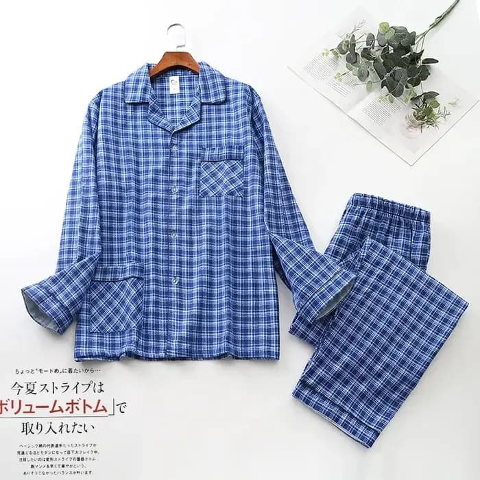 Ensembles de pyjama en coton à carreaux pour hommes, manches longues, grill brossé, pyjamas trempés,