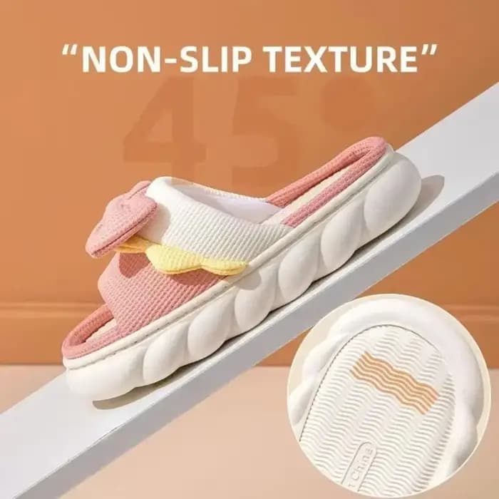 1 paire de pantoufles en lin pour femme antidérapantes avec nœud