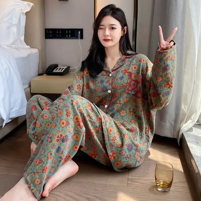Pyjama Deux Pièces en Pur Coton pour Femme