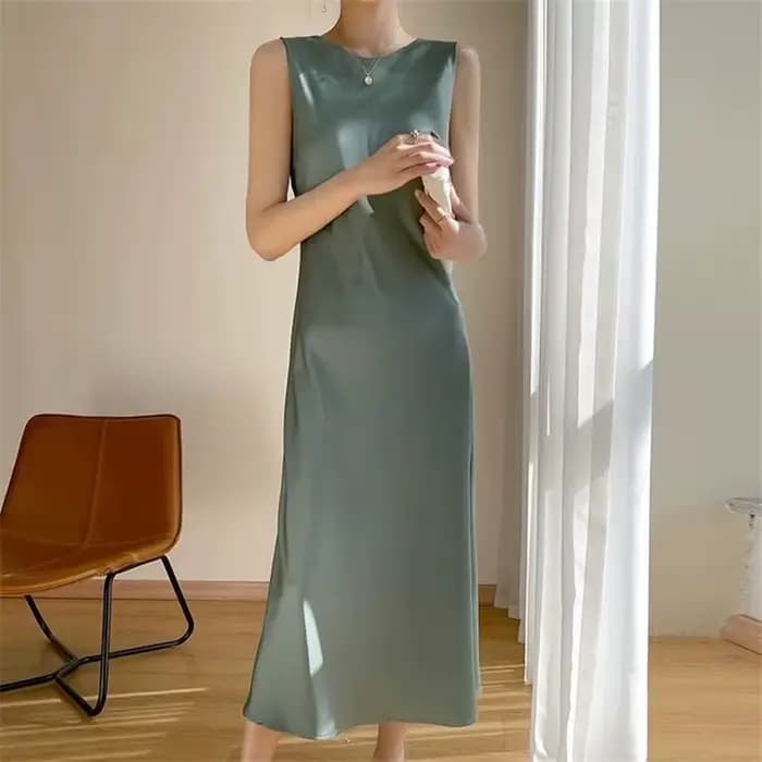 Robe longue en satin d'acétate pour femmes, maxi, mode élégante, Sexy, soie artificielle, sans manch