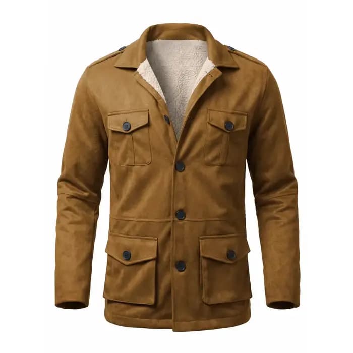 Veste de travail d'hiver pour hommes, en faux daim, poches multi-usages, veste de randonnée décontractée pour l'extérieur, veste en fausse laine pour hommes, hiver