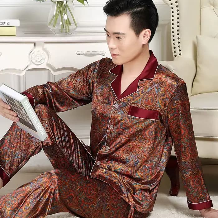 Pyjamas hommes printemps été mince glace soie luxueux coupe ample vêtements de maison costume mâle S