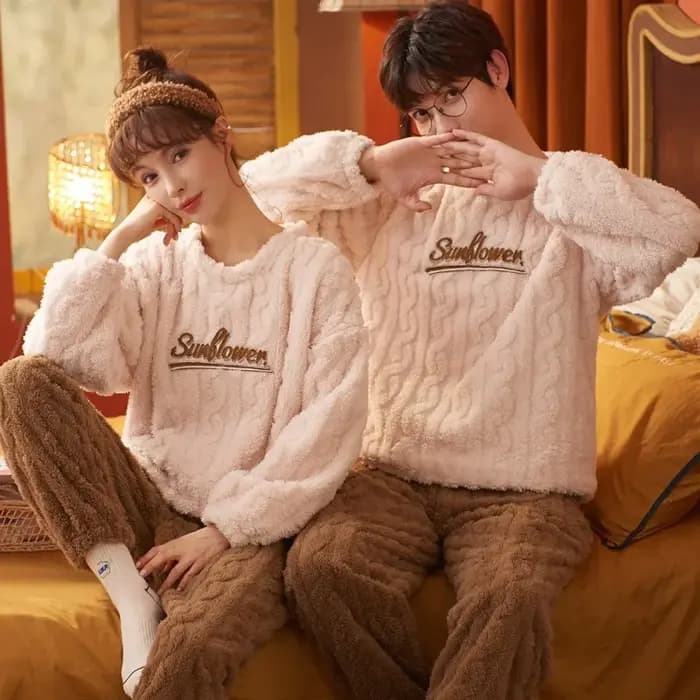 Ensembles de pyjamas de dessin animé coréen pour hommes et femmes, vêtements de nuit épais pour coup