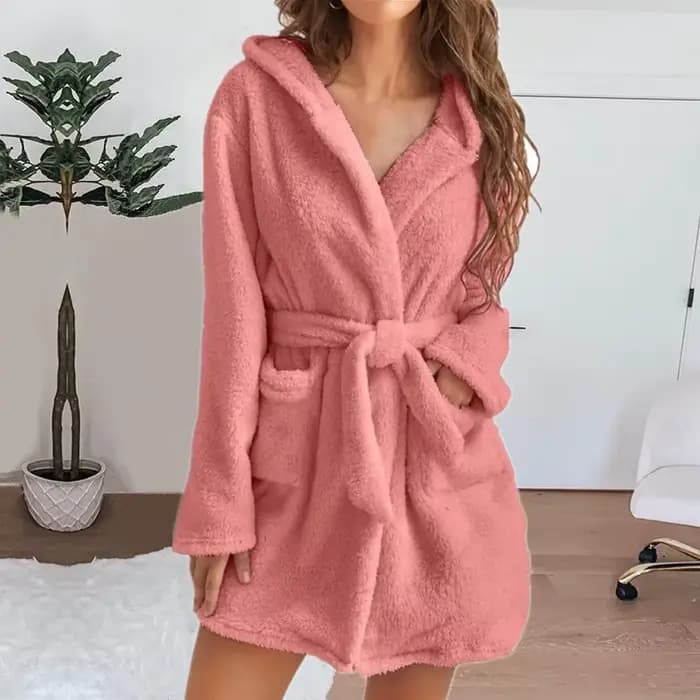Hiver femmes Robe de bain moelleux en peluche pyjamas dames Sexy à capuche