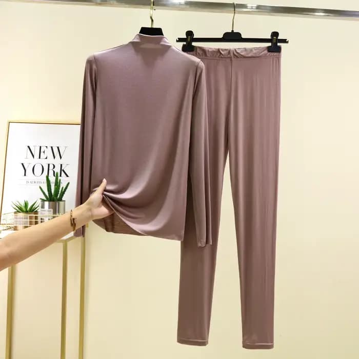 Pyjama Femme nouveau col roulé à manches longues chemise pantalon ensemble printemps automne
