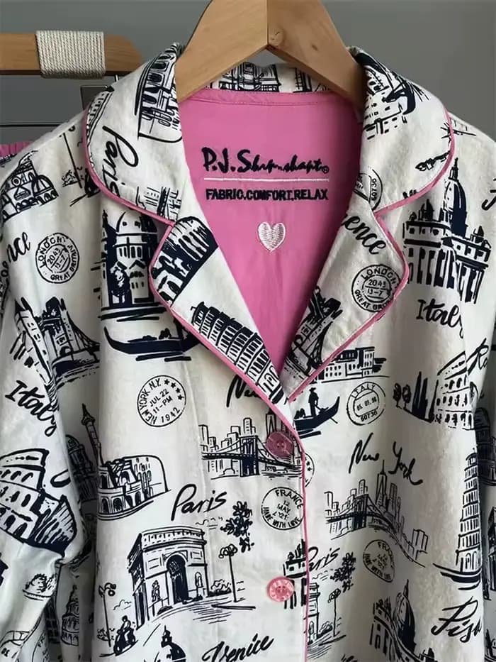 2025 nouveau pyjama costume coton 2 pièces ensemble femmes imprimer dessin animé vêtements de nuit à manches longues