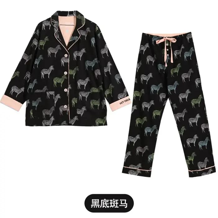 2025 pyjama costume 100% coton 2 pièces ensemble femmes imprimer dessin animé vêtements de nuit à ma