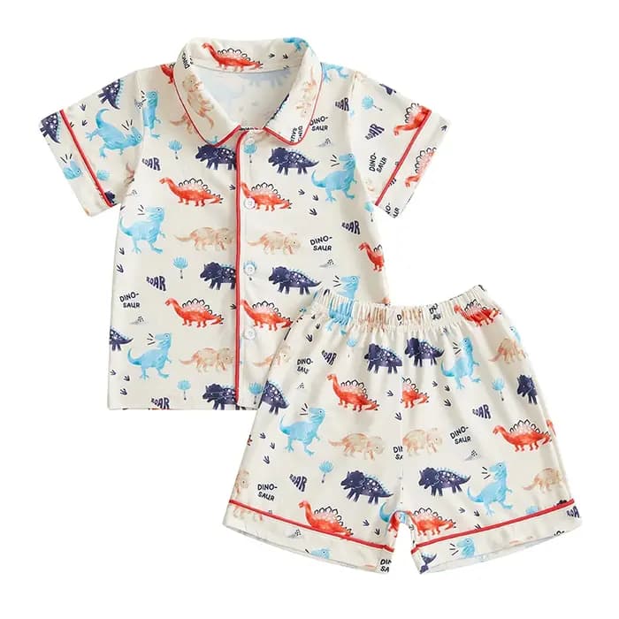 Ensemble pyjama 2 pièces pour enfants filles et garçons, imprimé dinosaure/Rugby/fraise, chemises à