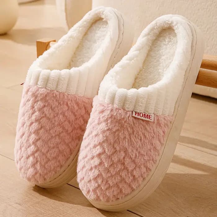 Pantoufles en fausse fourrure de lapin pour femmes et hommes – Chaussures d'hiver en peluche avec semelle épaisse