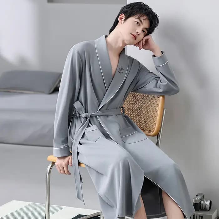 Printemps automne peignoir hommes 100% coton haut de nuit Kimono Robes pour homme solide Robes longu