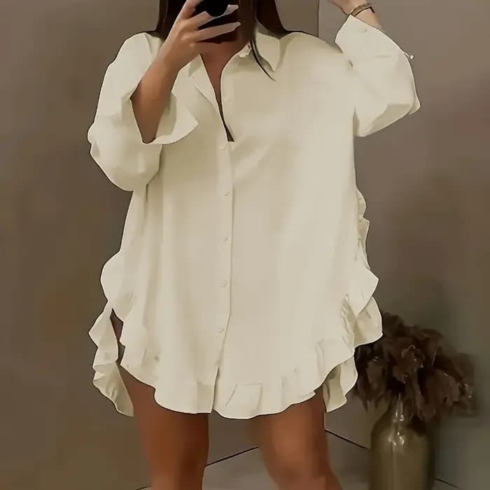 Nouvelle chemise ample unie à volants pour femme 2026