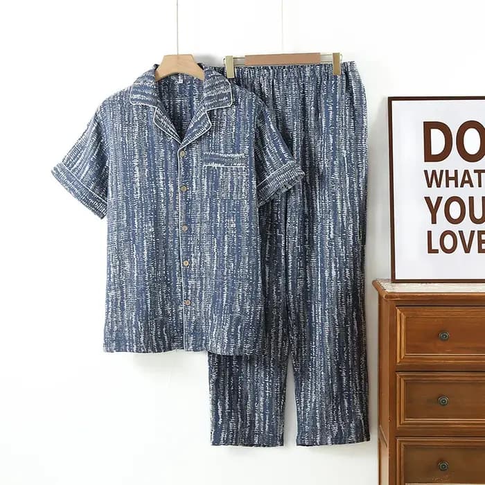 Ensembles deux pièces pyjamas pour hommes été à manches courtes vêtements de nuit en coton pyjama en