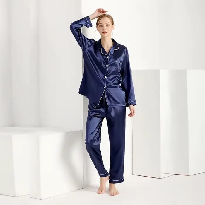 Injhomewear-Pyjama en satin à manches longues pour femmes