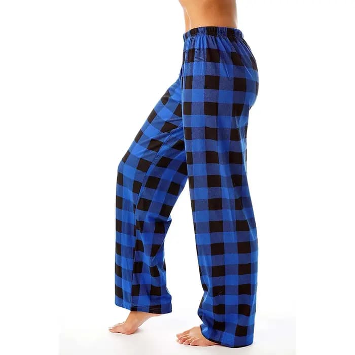 Pantalon de pyjama femme en polyester motif plaid pour automne bas de sommeil large avec cordon de serrage confortable pour maison