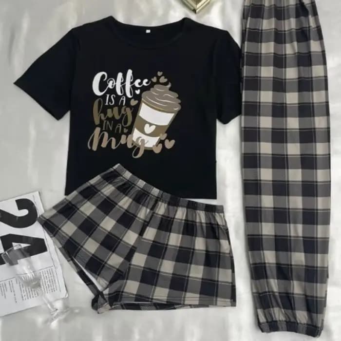 Ensemble pyjama 3 pièces confortable pour femmes, Style décontracté, manches courtes, col rond, haut