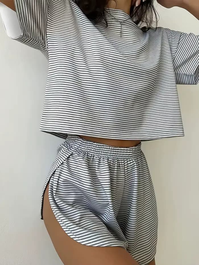Ensemble pyjama rayé pour femme 2 pièces
