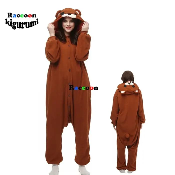 XXL (180-200 cm) ours pyjamas Anime marron adultes Onesies femmes fille Cosplay dessin animé Costume Animal hiver raton laveur Kigurumi