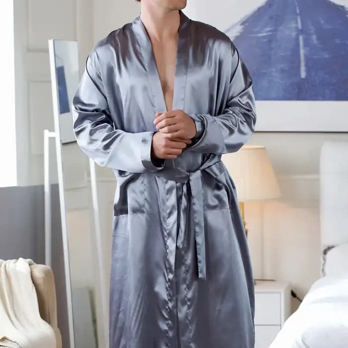 Robe en Satin pour hommes, vêtements de nuit imprimés, vêtements de maison, Kimono ample, vêtements