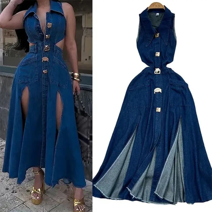 Robe en jean sans manches pour femmes