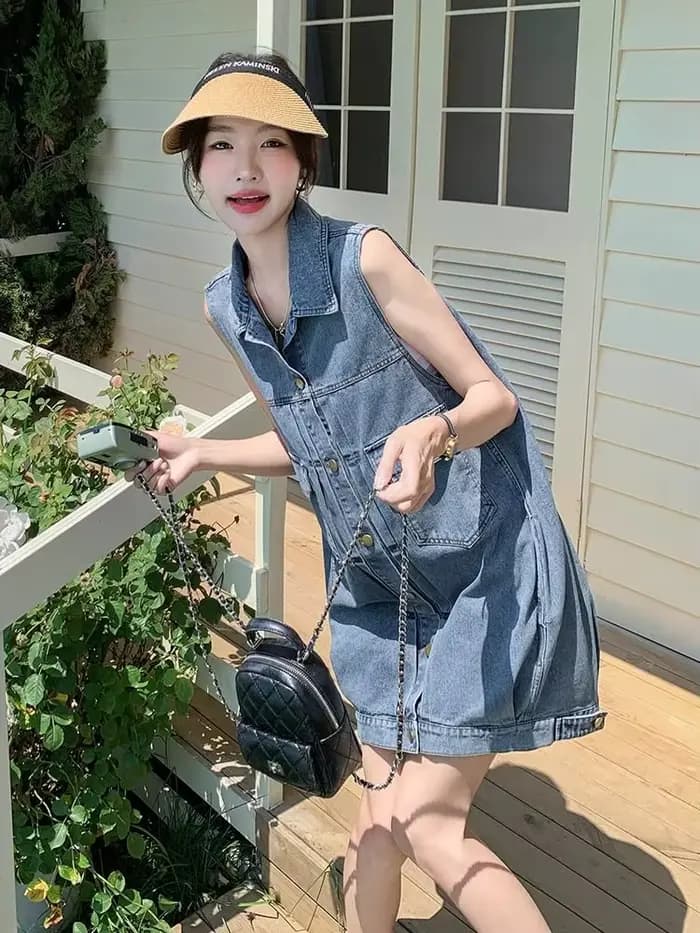 Robe sans manches en jean pour femme