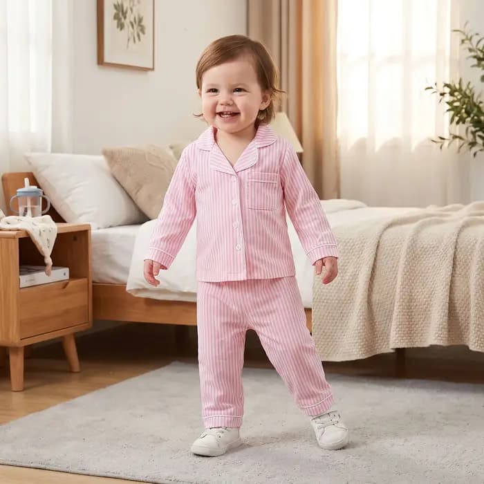 Ensembles de pyjama pour enfants, filles et garçons, chemises rayées à manches longues boutonnées, hauts et pantalons, vêtements de nuit 2 pièces, tenues de détente