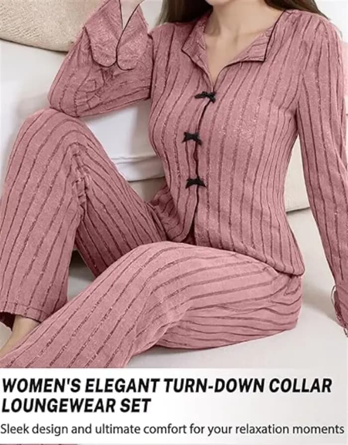 Ensemble de pyjama en tricot côtelé à manches longues pour femmes