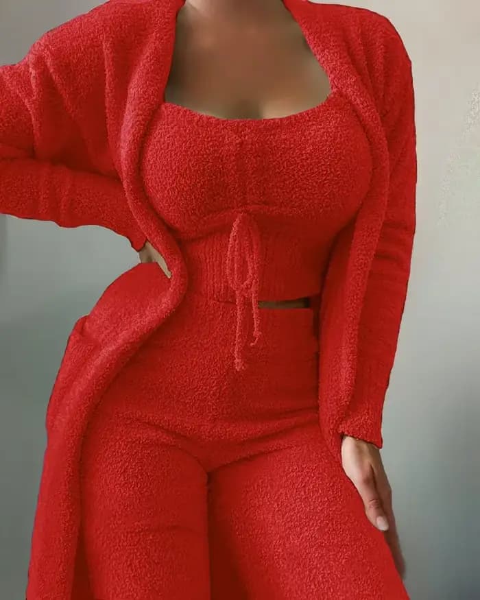 Ensemble trois pièces pyjama en peluche pour femmes