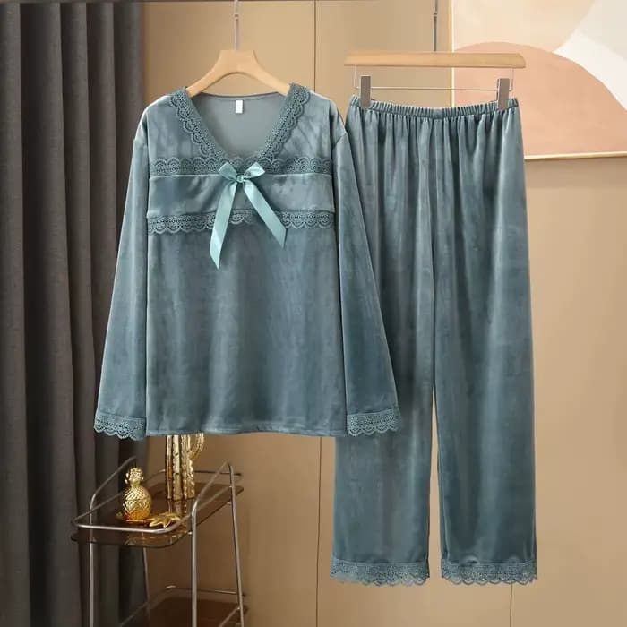 Sexy velours 2 pièces PJS ensemble vêtements de nuit féminins