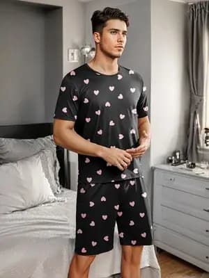 Ensemble de pyjama pour homme avec imprimés en forme de cœur