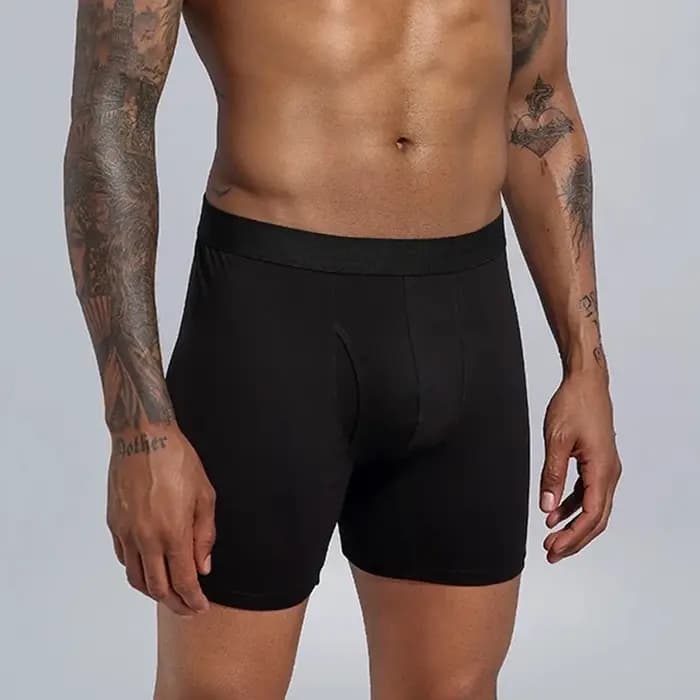 Boxer Long en Coton pour Homme Culotte Imprimée en Famille Sous-Vêtement Ouvert Devant Sexy