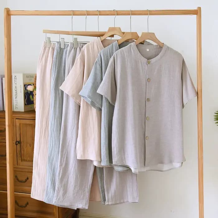2025 Couple Tencel chanvre coton pyjamas hommes et femmes décontracté Simple et confortable à manches courtes pantalon ensemble de vêtements de détente