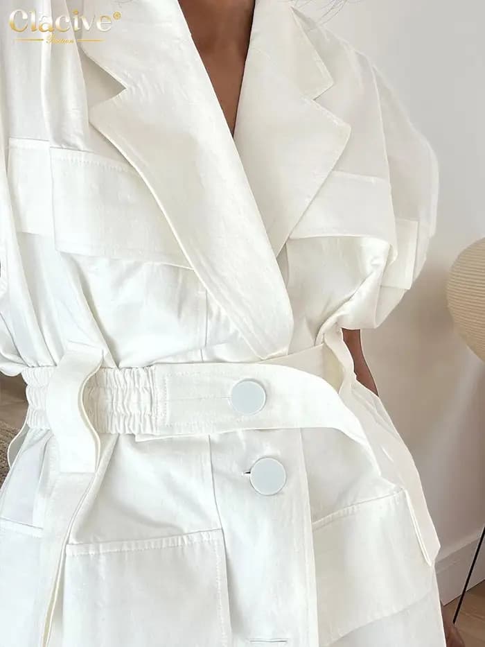 Clacive mode ample blanc coton femmes chemise 2024 élégant revers sans manches chemises décontracté classique solide haut femme vêtements
