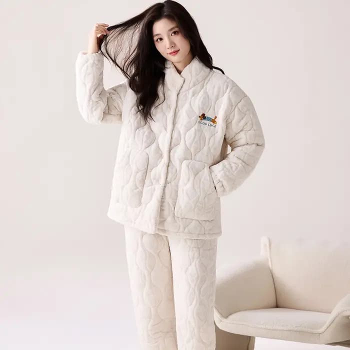 Hiver femmes vêtements trois couches pince coton Pijama femme épais