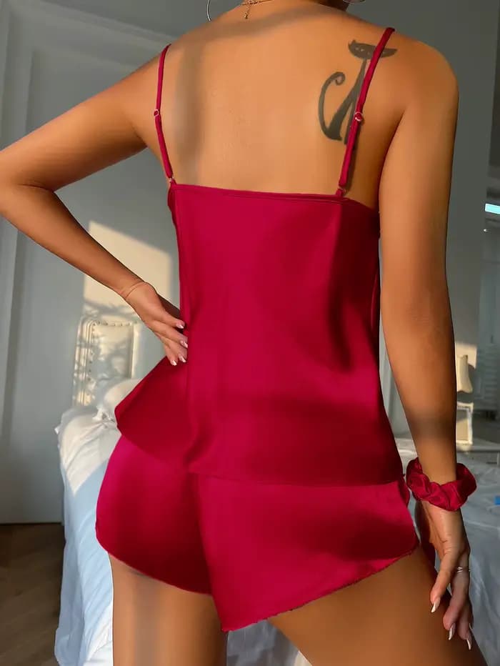 Ensemble de pyjama d'été en satin de soie pour femme