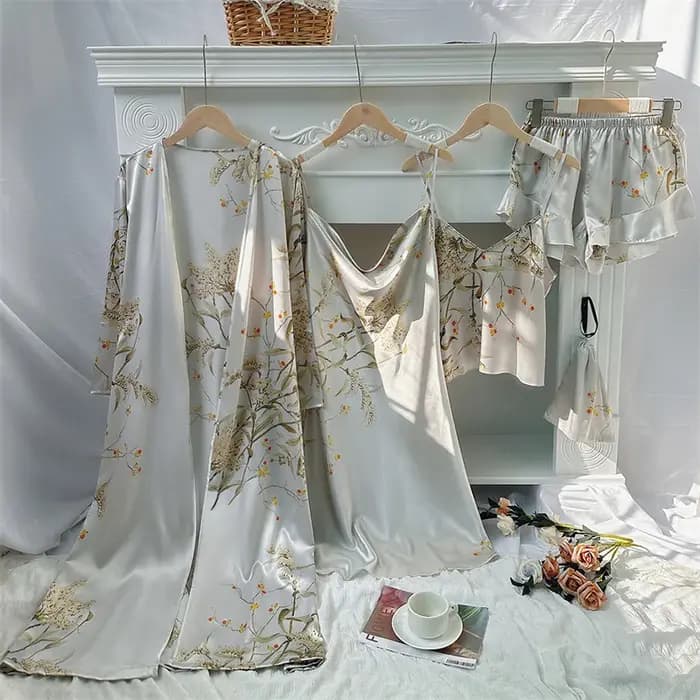 Pyjama imprimé floral élégant, ensemble 5 pièces pour femmes, Kimono décontracté, peignoir, Sexy, ra