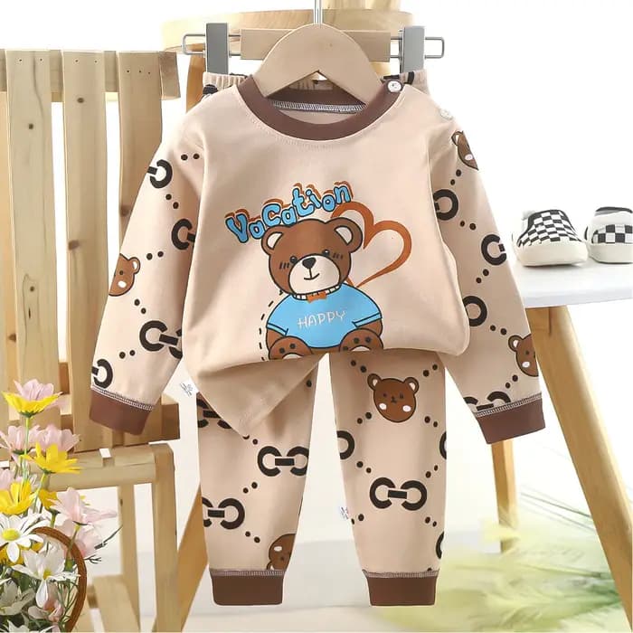 Enfants garçons décontracté chaud coton pyjamas mignon dessin animé ours à manches longues t-shirts hauts + pantalons