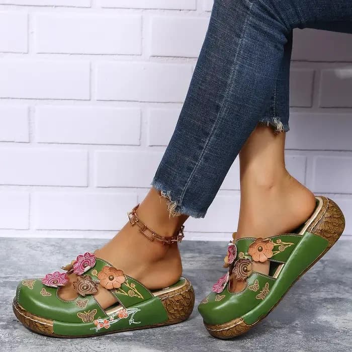 Baotou-Pantoufles rétro en fleurs de prunier pour femmes