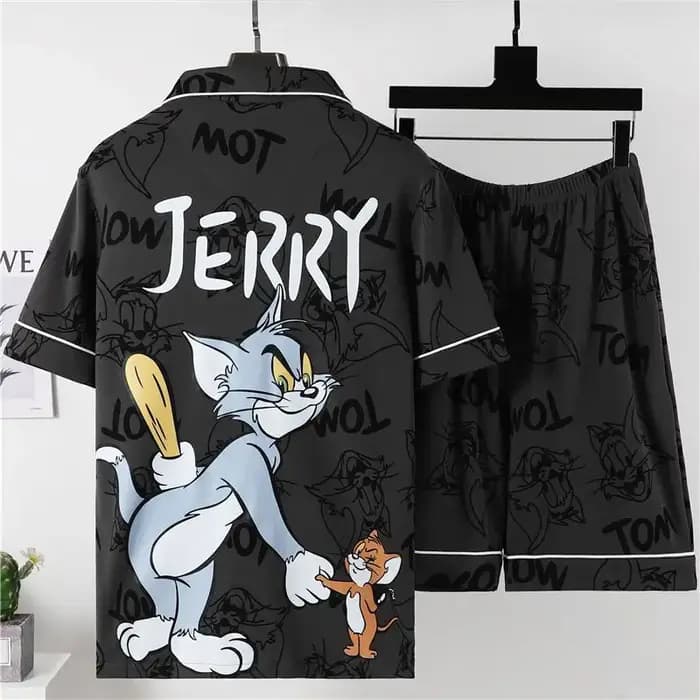 Ensemble pyjama 2 pièces pour homme Anime Gengar, chemise à manches courtes boutonnée à imprimé dessin animé + short, vêtements de détente doux, vêtements de nuit tendance pour l'été