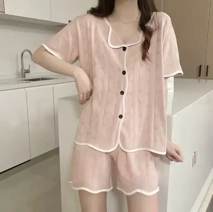 Pyjama en coton pour femme, ensemble d'été à manches courtes et short, pantalon ample à manches longues pour femme, tenue d'intérieur pour étudiante, vêtements de détente pour femme