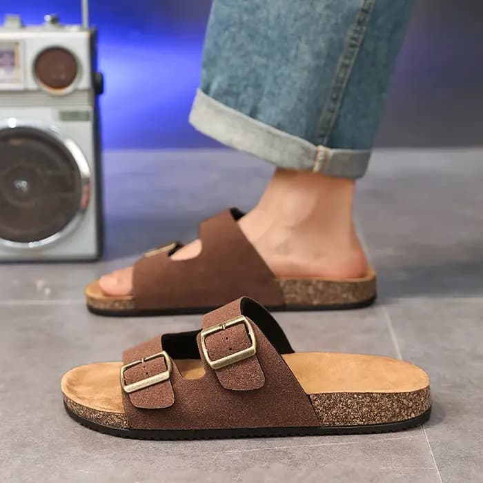 【Double bouton rétro + sensation de pied en liège】 Pantoufles décontractées pour couple pour vêtements d'été