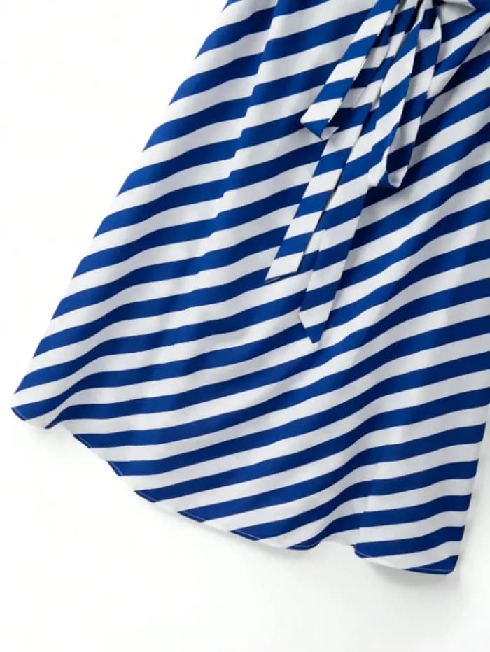 Robe rétro à rayures françaises pour femme avec ceinture à nouer
