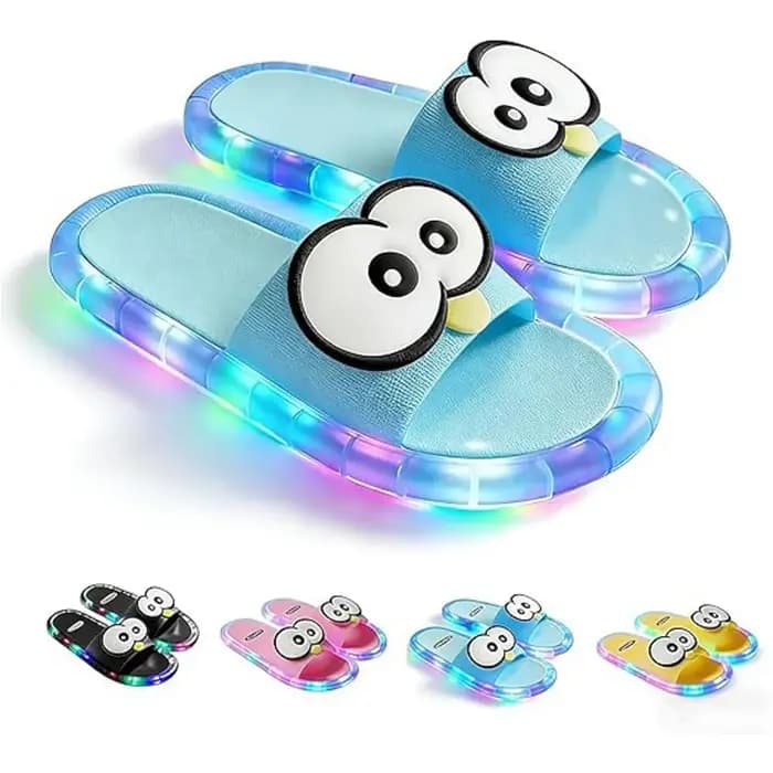 Pantoufles lumineuses à large bande pour femmes, avec grande décoration en forme d'œil, adaptées à la tenue intérieure et extérieure, pour enfants et adultes
