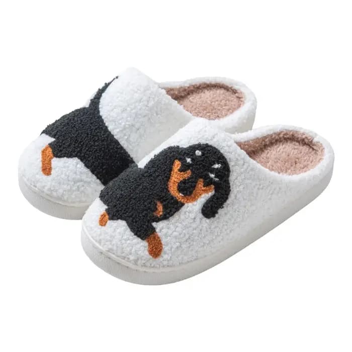 Dessin animé mignon chat teckel chien femmes pantoufles intérieur chaud confort léger chambre concis hiver coton chaussures hommes diapositives