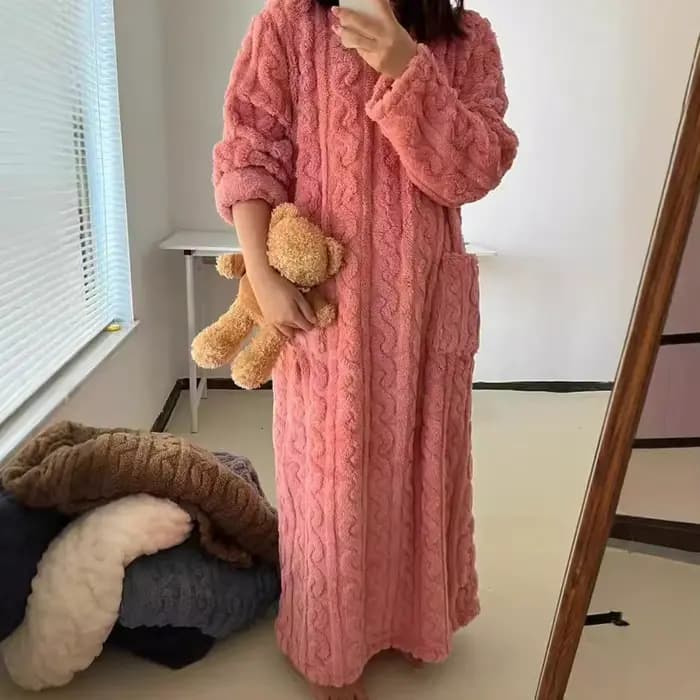 Chemise de nuit en flanelle à manches longues pour femmes