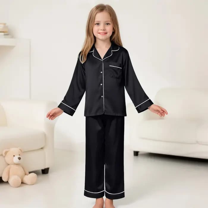 Ensemble pyjama 2 pièces en soie pour filles, vêtements de nuit en Satin doux pour enfants de 3 à 14