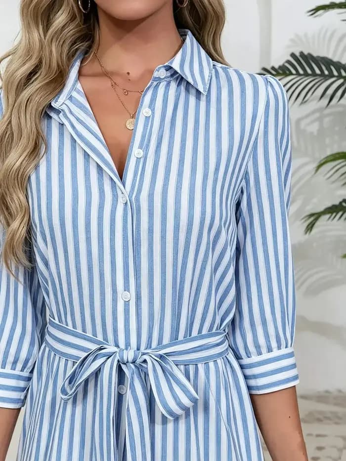 Robe chemise rayée à manches courtes